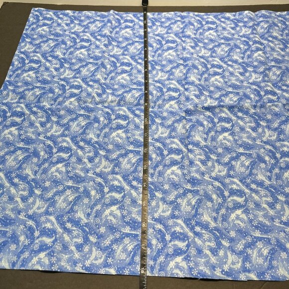 Blue Frozen Snowfall Snowflake Fabric Remnant Blue & White Cotton Winter Snow - Picture 3 of 7